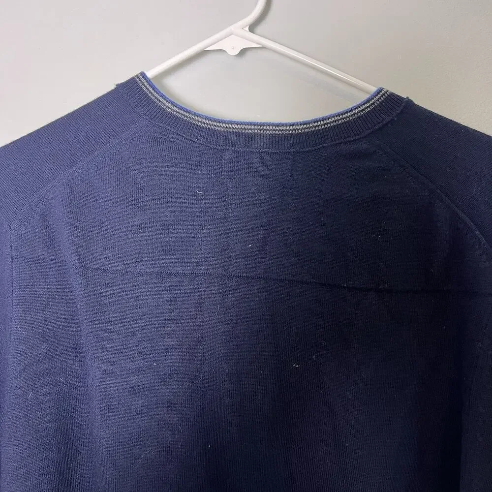 Banana Republic Men's Extra Fine Merino Wool Sweater V Neck Navy Blue Sz L